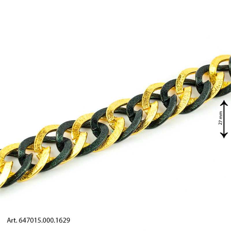 Curb Chain for Bag Double Flat Link - Gold and Black - Height 27 mm