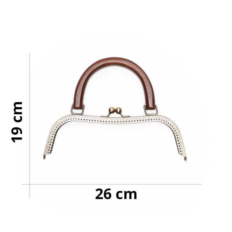 Chiusura borsa clic clac con manico in legno - Misura 26x19 cm - Bronzo