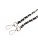 Faux leather bag handle strap with metal chain and snap hooks - Size 123x0.8 cm - Silver - Black - Detail