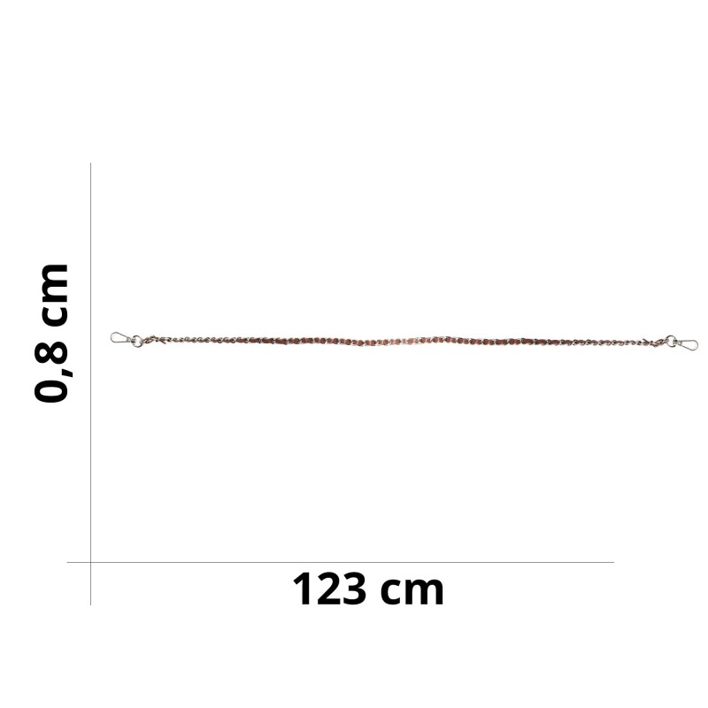 Tracolla manico per borse in finta pelle con catena in metallo e moschettoni - Misura 123x0,8 cm - Argento - Marrone