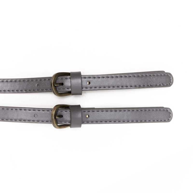 Pair of adjustable bag handles in faux leather fabric - Size 65x1.5 cm - Grey - Details