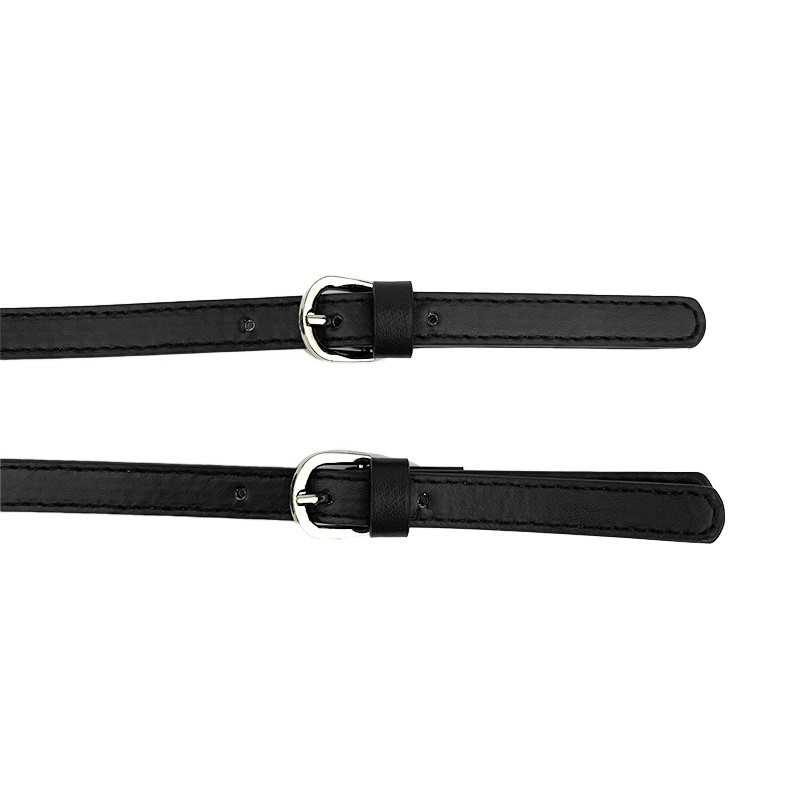 Pair of adjustable bag handles in faux leather fabric - Size 65x1.5 cm - black - Detail