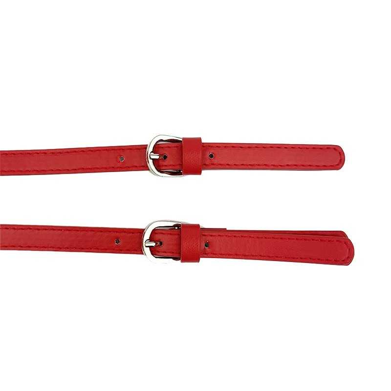 Pair of adjustable bag handles in faux leather fabric - Size 65x1.5 cm - red - Detail