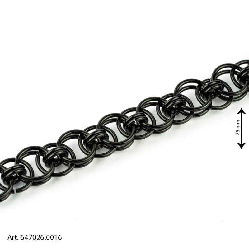 Alternating Triple Ring Curb Chain Bag Chain - Black - Height 25mm