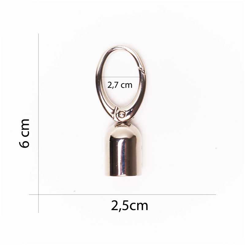 Carabiner for bag end rope - Silver - Size 2.5 x 6 cm