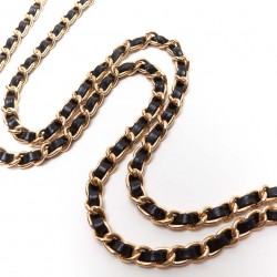 Tracolla manico per borse in finta pelle con catena in metallo e moschettoni - Misura 123x0,8 cm - Oro - Nero - Dettaglio