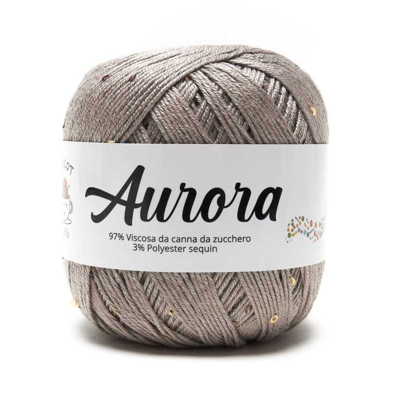 Filato Aurora con paillettes - colore Tortora, viscosa naturale per uncinetto e ferri