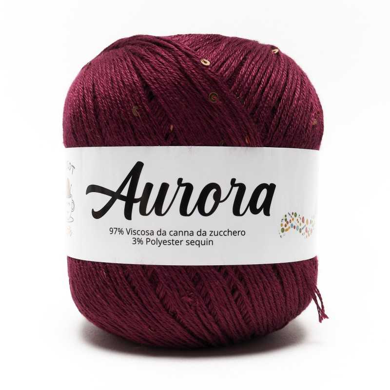 Filato Aurora con paillettes - colore Bordeaux, viscosa naturale per uncinetto e ferri