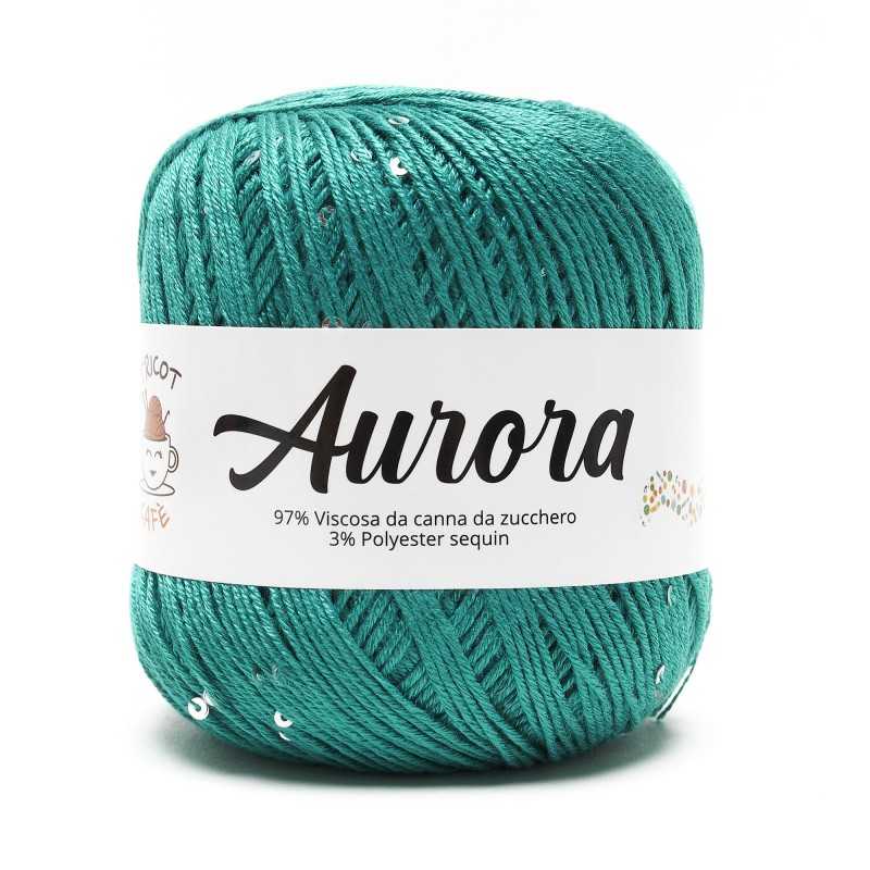 Filato Aurora con paillettes - colore Ottanio, viscosa naturale per uncinetto e ferri