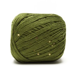 Filato Aurora viscosa naturale - Verde Militare con paillettes, gomitolo visto di lato