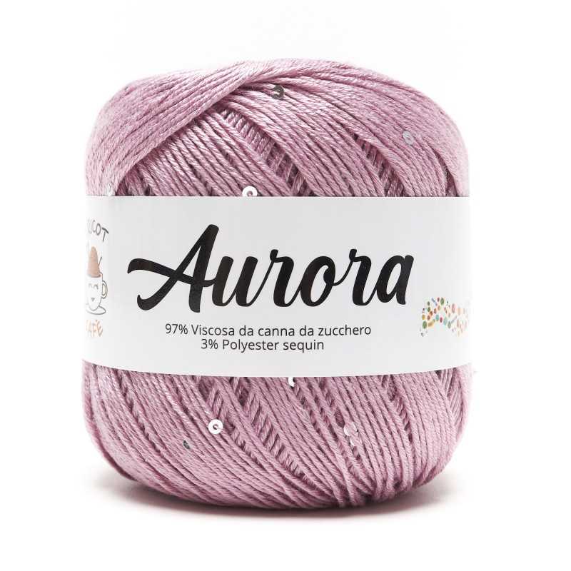 Filato Aurora con paillettes - colore Rosa Antico, viscosa naturale per uncinetto e ferri
