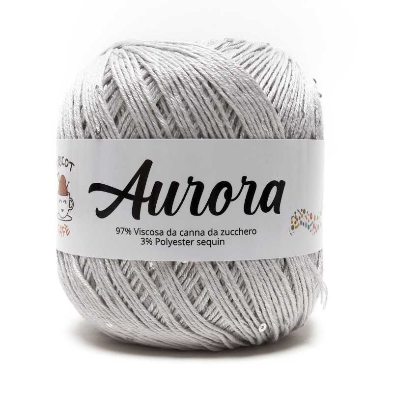 Filato Aurora con paillettes - colore Grigio Perla, viscosa naturale per uncinetto e ferri