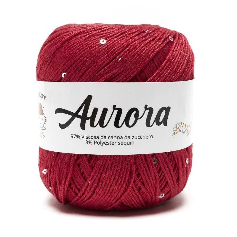 Filato Aurora con paillettes - colore Rosso, viscosa naturale per uncinetto e ferri