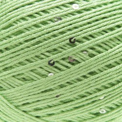 Primo piano filato Aurora viscosa con paillettes - Verde Chiaro, dettaglio texture gomitolo
