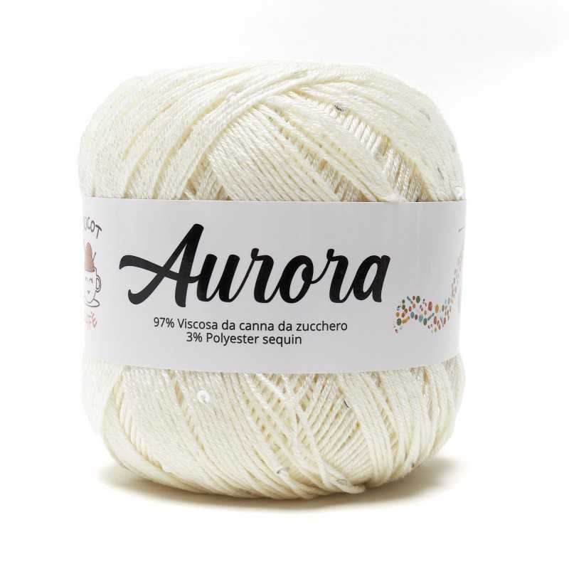 Filato Aurora con paillettes - colore Bianco, viscosa naturale per uncinetto e ferri