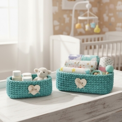Panier de salle de bain « Eco Love » - Kit complet au crochet | Coton thaïlandais