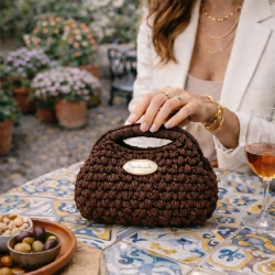 Borsa Midnight - Kit borsa all'uncinetto | macramè glitter e clutch in vera pelle italia